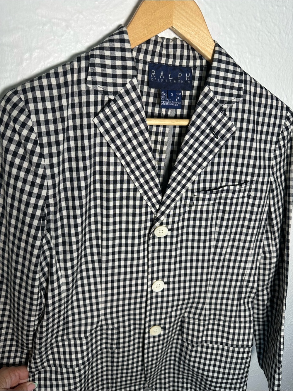 Ralph Lauren Womens 2 Black White Gingham Cotton Blazer Preppy Jacket - Picture 4 of 9